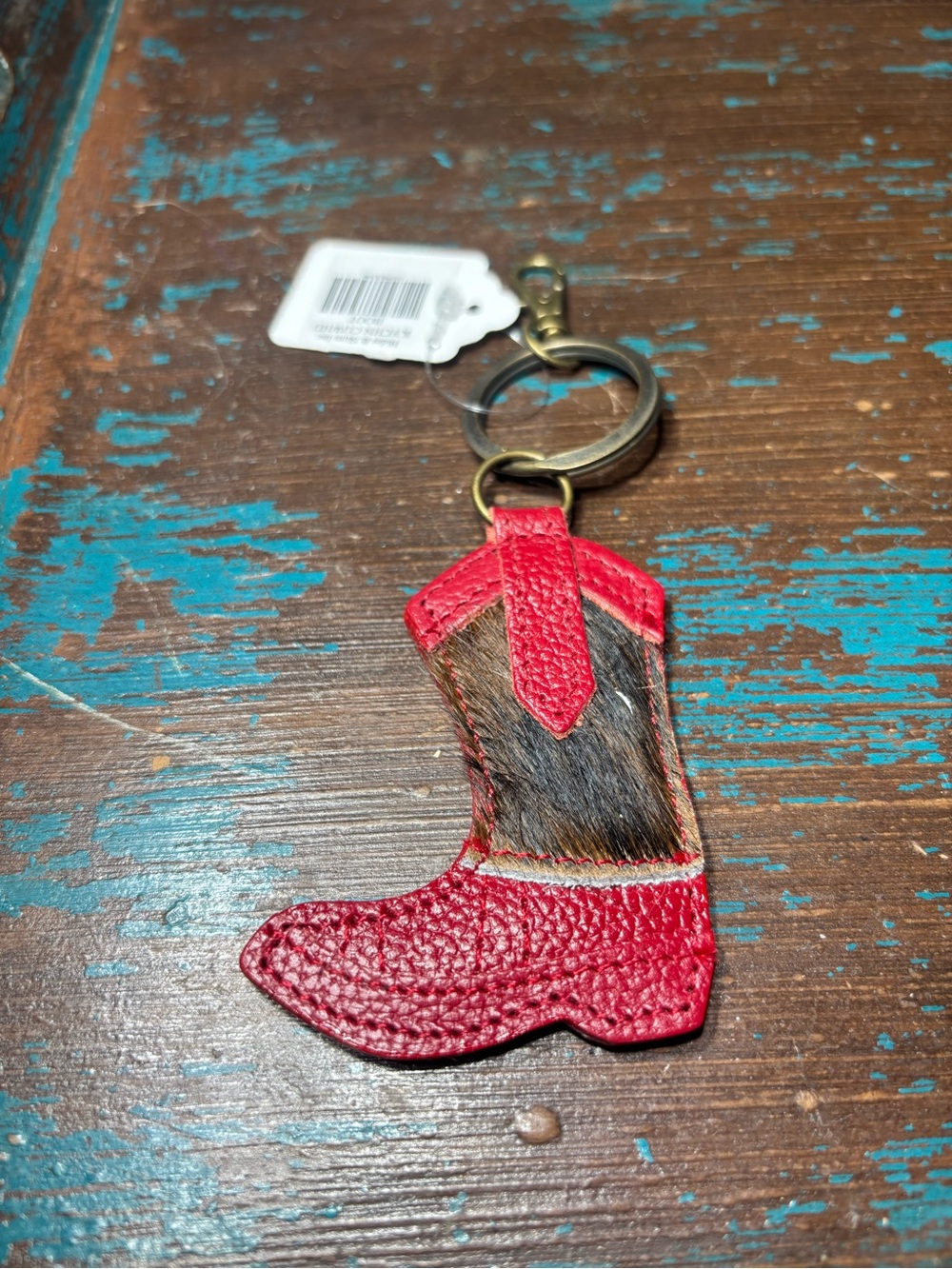 New Red Leather Cowboy Boot Keychain Bag Charm